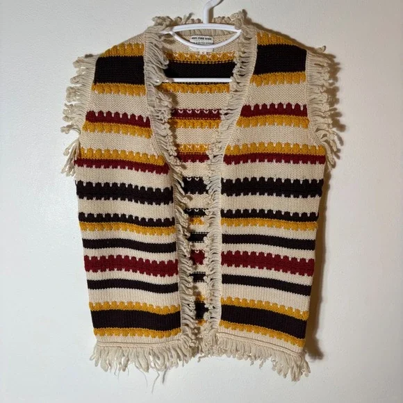 Vintage 100% Pure Wool Striped Fringe Vest British Hong Kong Size Small - Picture 1 of 5